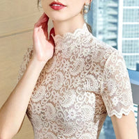 Paisley Innerwear Short Sleeve Hollow Out Lace Collar Top Women's Lace Shirt